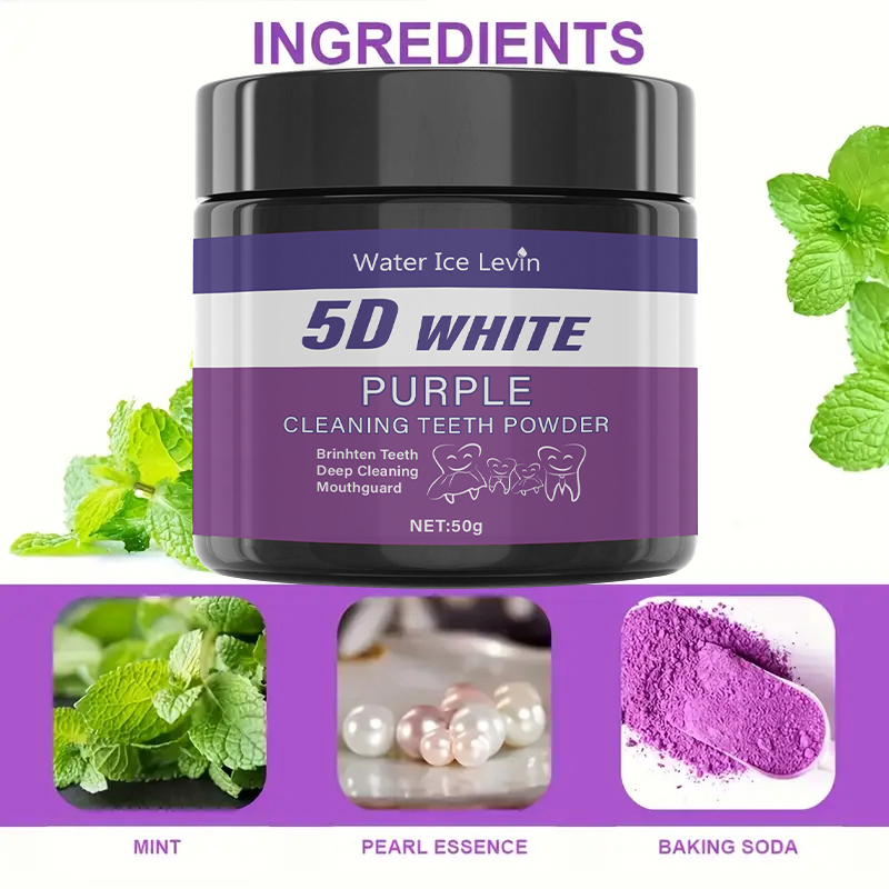 Teeth Whitening With Baking Soda - Bubuk Pembersih Gigi 5D Putih Ungu.