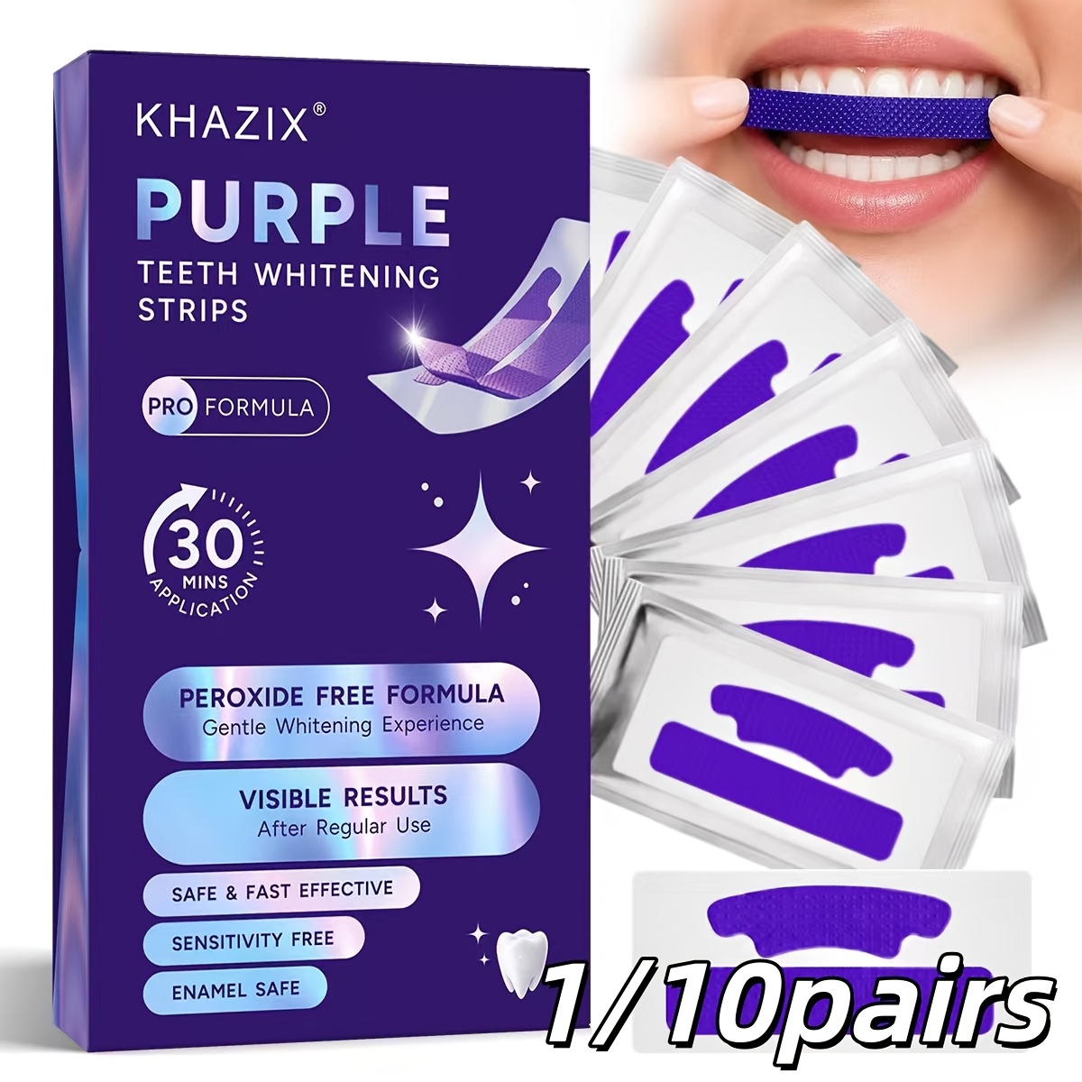 Teeth Whitening Street - 1/10 pasang Strip Pemutih Gigi Ungu,